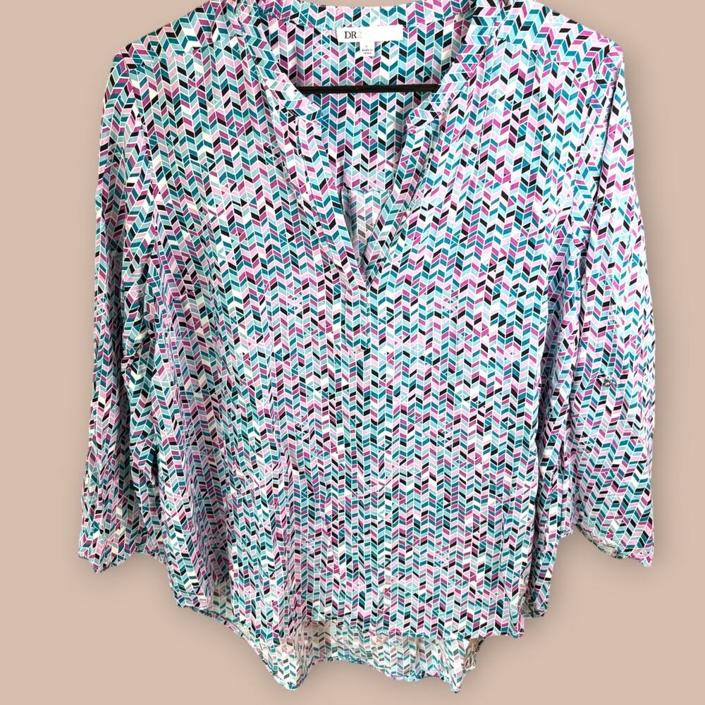DR2 by Daniel Rainn Geometric Print Career Tunic Blouse Women’s Large